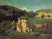 Gustave Courbet Les Demoiselles de Village painting